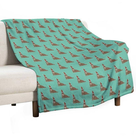Christmas Walruses on Blue Throw Blanket