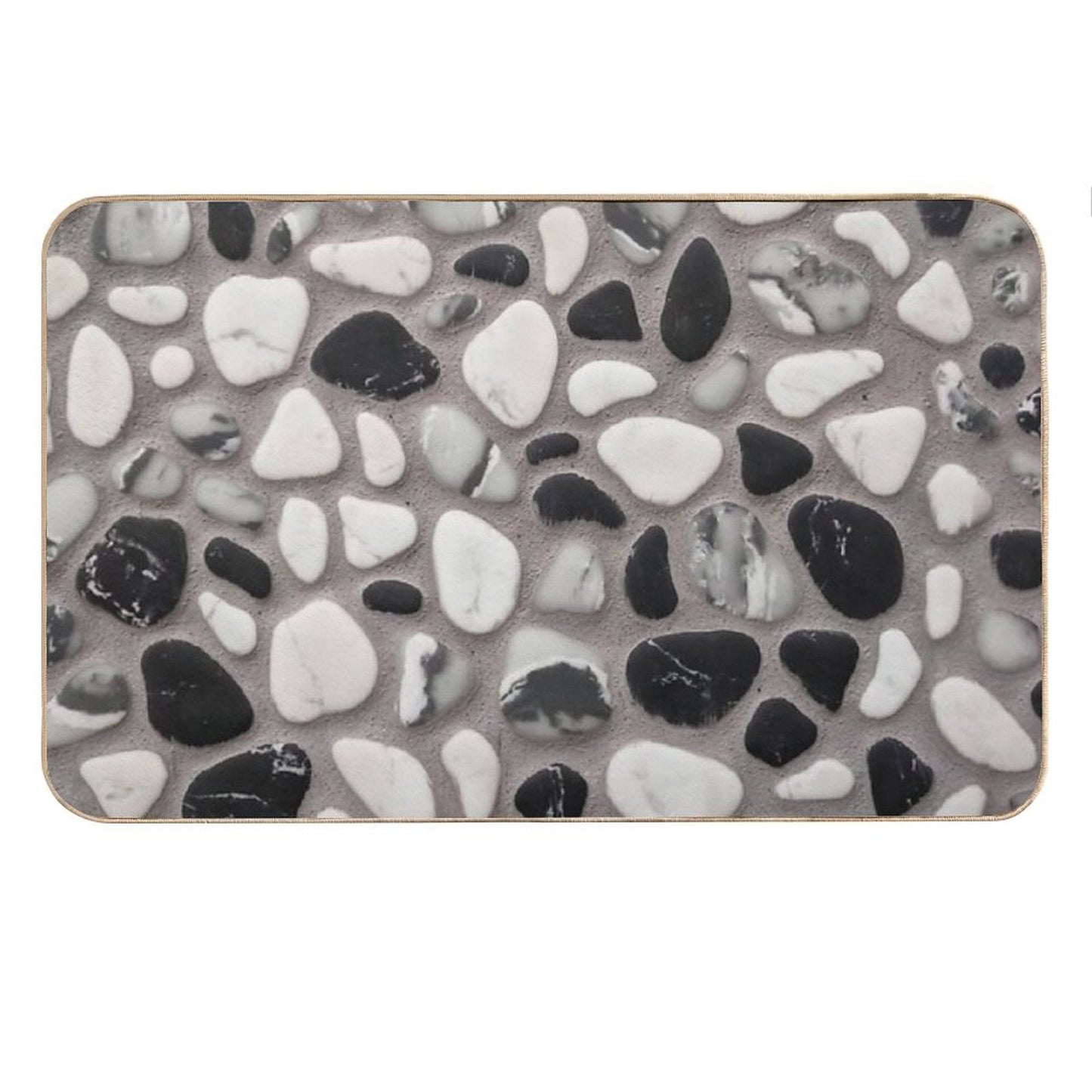 Beach Stone Pattern with Black And White Marble Pebbles And Grey Wet Sand Bath Mat