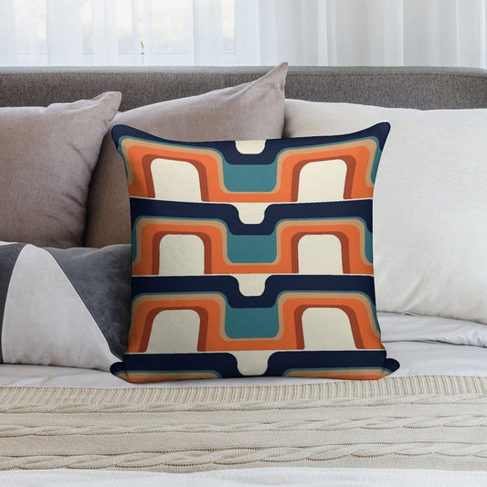 Mid-Century Modern Meets 1970s Orange & Blue Soft Short Plush Fabric Throw Pillow