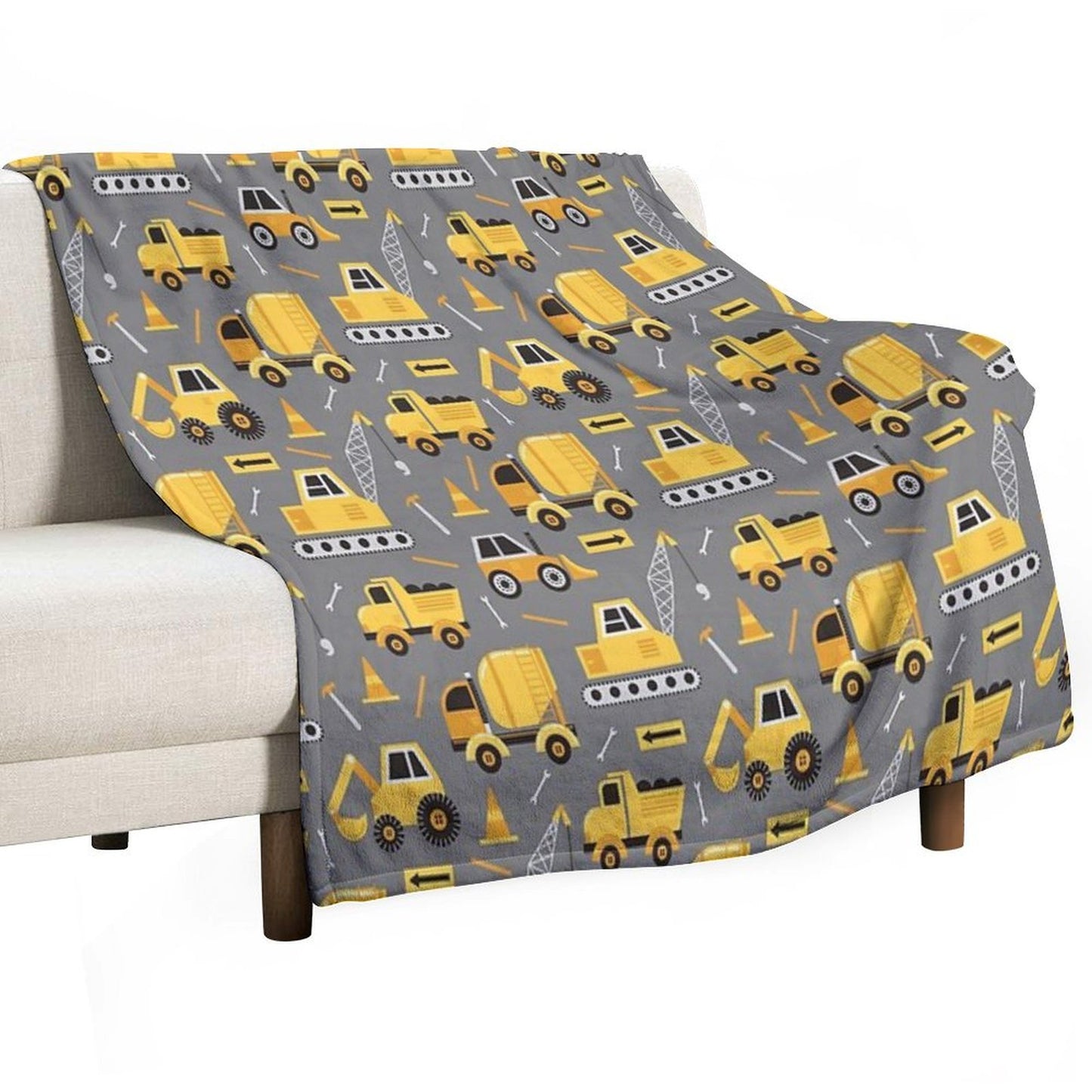 Construction Trucks on Gray Throw Blanket