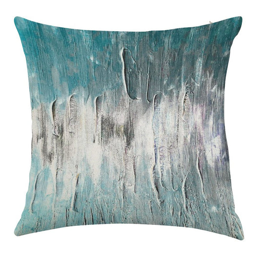 Ocean Teal And Blue Waves Abstract Linen Throw Pillow Cover