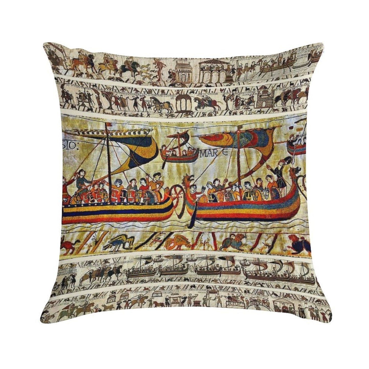 THE BAYEUX TAPESTRY ,VIKING SHIPS Soft Multiple Sizes Throw Pillow