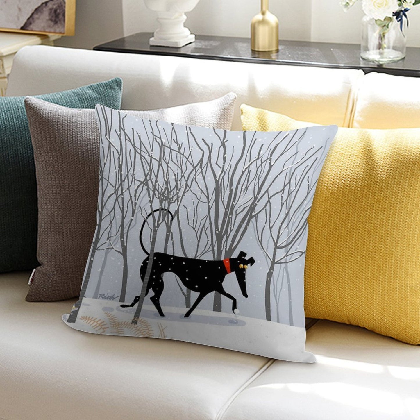 Winter Hound Soft Short Plush Fabric Throw Pillow