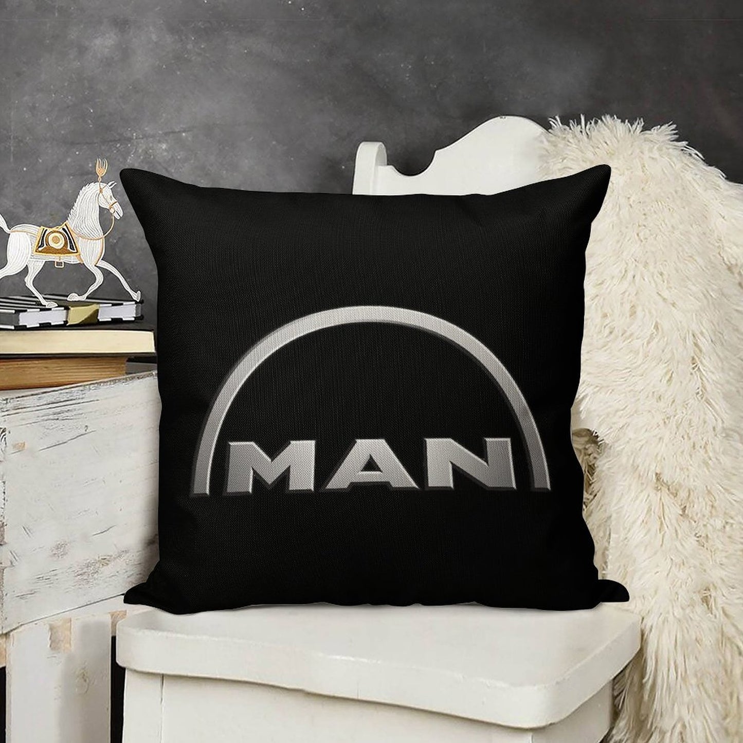 MAN Logo Linen Throw Pillow Cover
