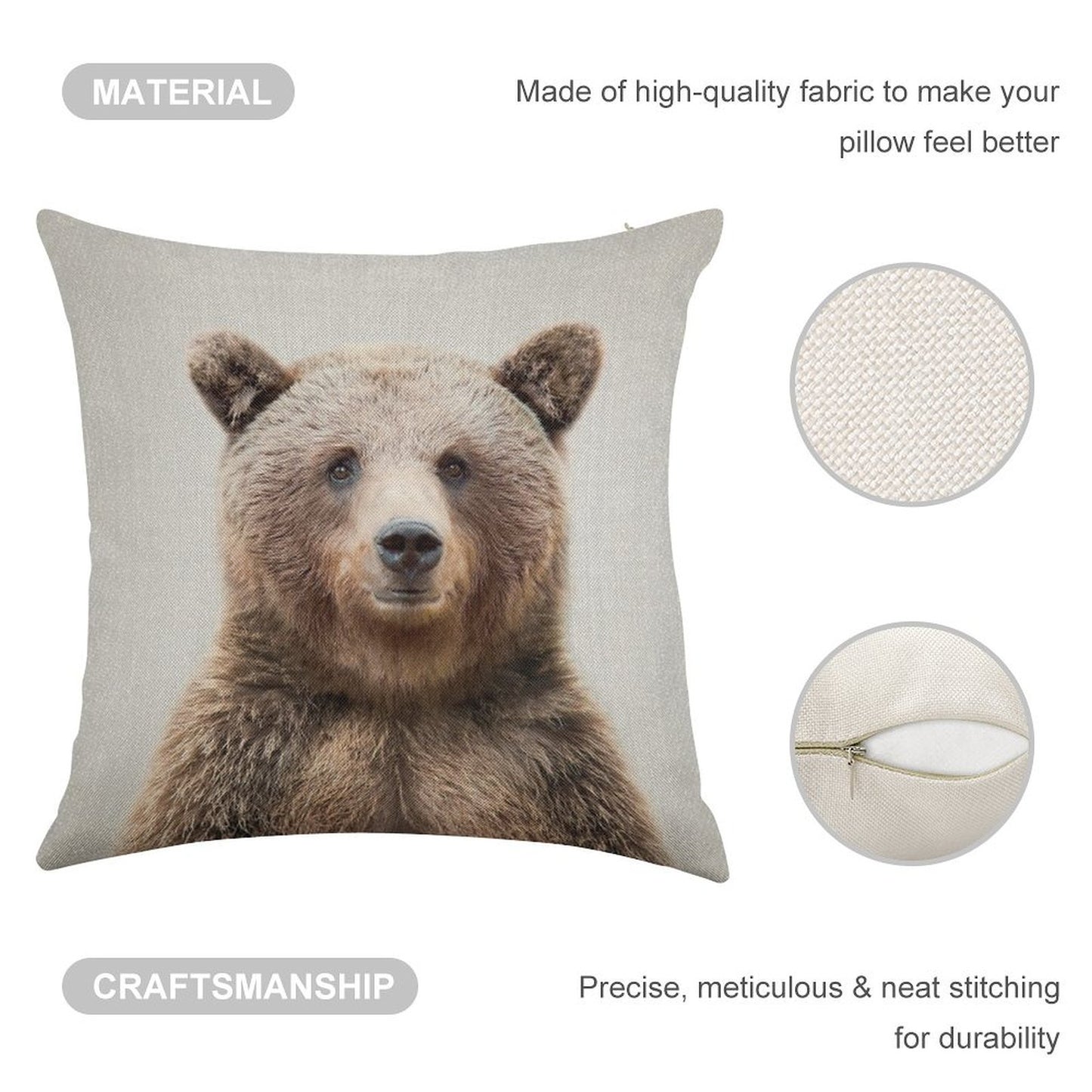 Grizzly Bear - Colorful Linen Throw Pillow Cover