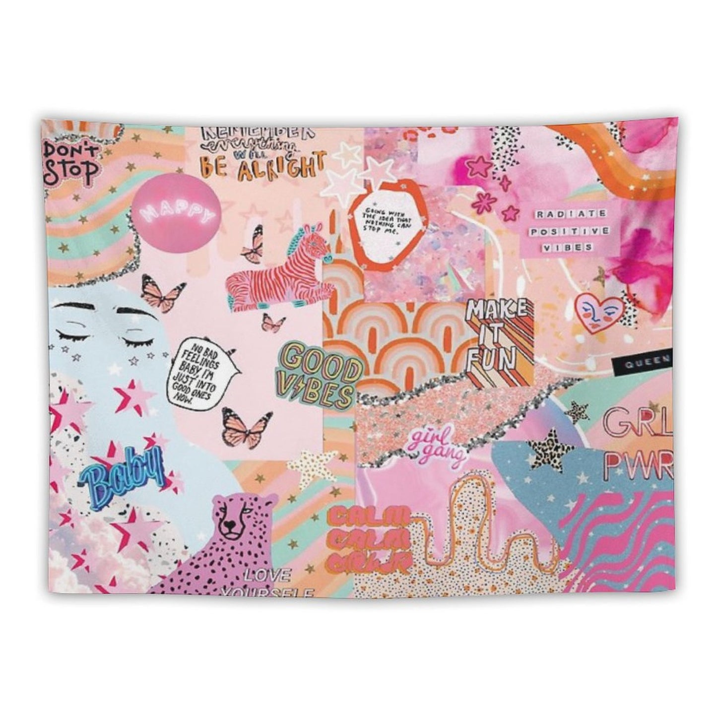 Pink And Blue Girl Power Collage Tapestry