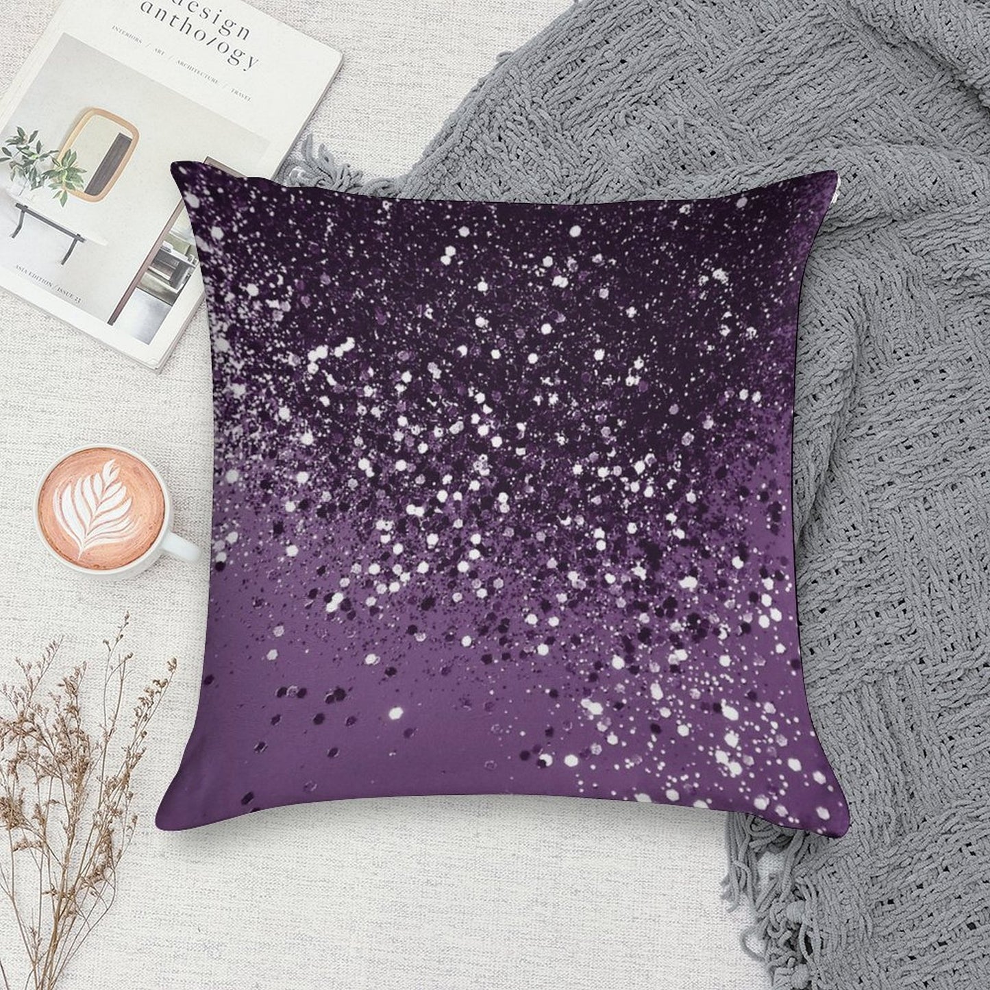 PURPLE Glam Dream #1 (Photo of Glitter Only - Not Reflective) Soft Warmth Comfort Throw Pillow