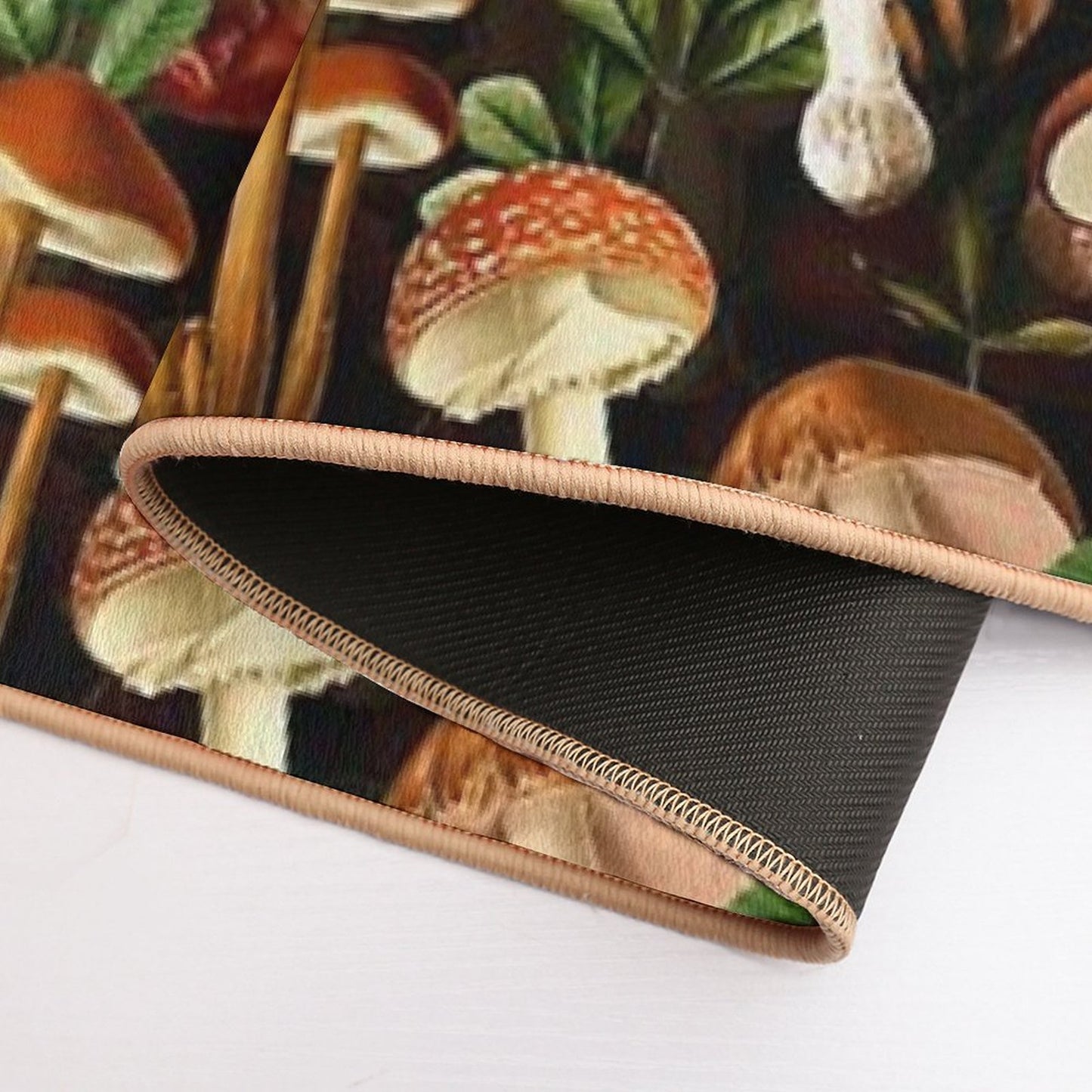 Vintage Red Mushrooms Forest Botanical Night Garden Pattern - Black NightGarden Bath Mat