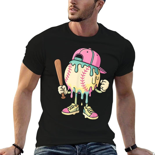 Ice Cream Drip Baseball Spots Baseball Drip For Girls  Cotton T-Shirt