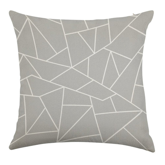 White Mosaic Lines On Silver Gray Linen Throw Pillow Cover