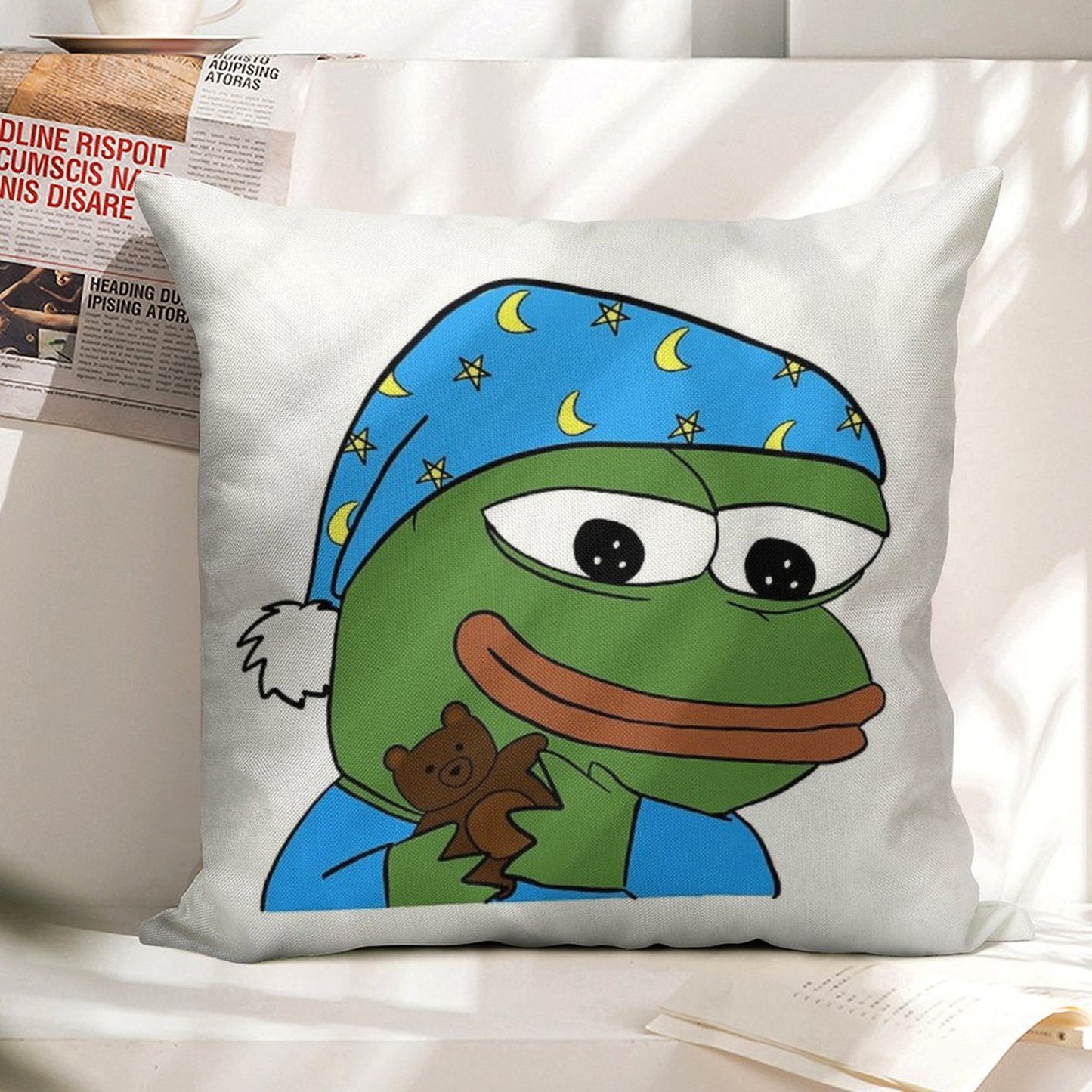 Bedtime Pepe - Sleepo Peepo Linen Throw Pillow Cover