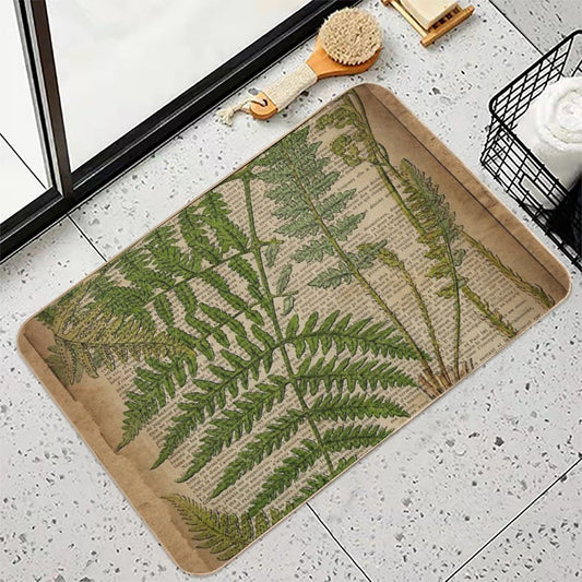 Vintage Foliage Hipster Botanical Print Fern Leaves Bath Mat