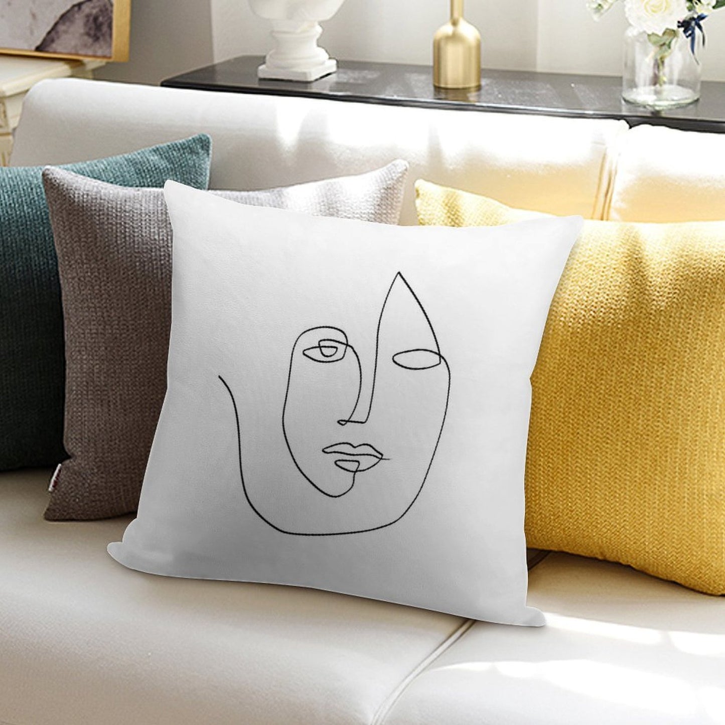 Abstract Face - One Line Art Soft Style Accent Throw Pillow