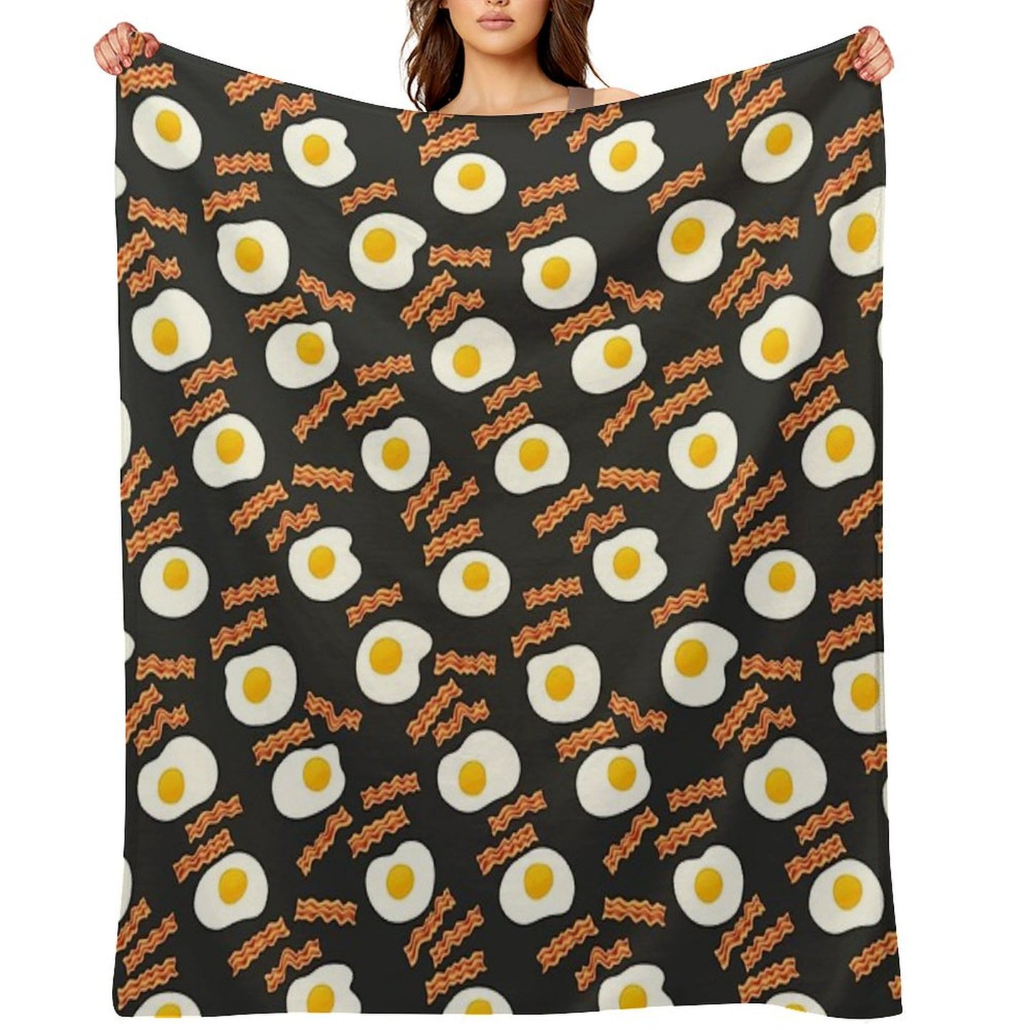 Breakfast With Bacon And Eggs Seamless Vector Pattern Dark Throw Blanket