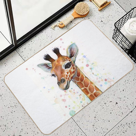 Baby Giraffe Watercolor Painting, Nursery Art Bath Mat