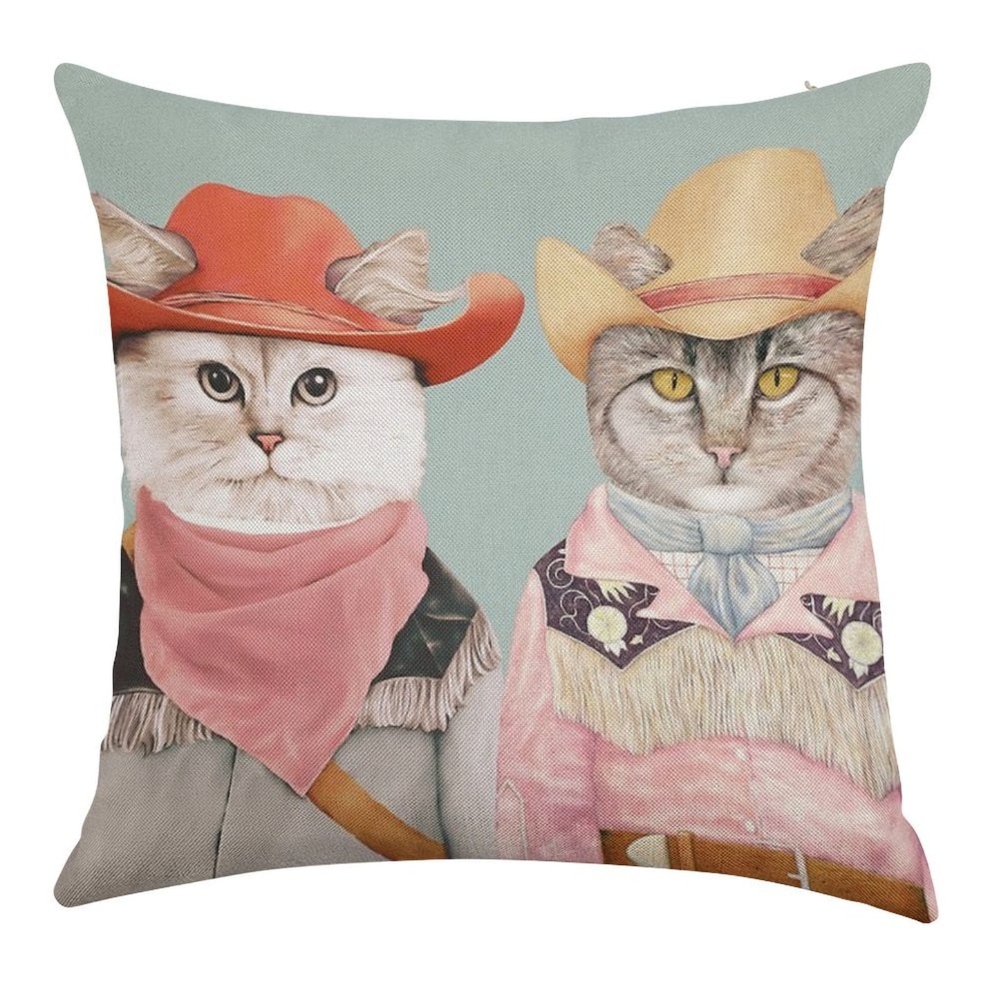 Cowboy Cats Linen Throw Pillow Cover