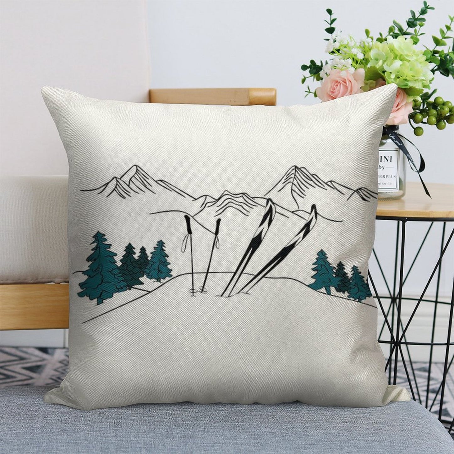 Ski You Later Winter Sports Scene Linen Throw Pillow Cover
