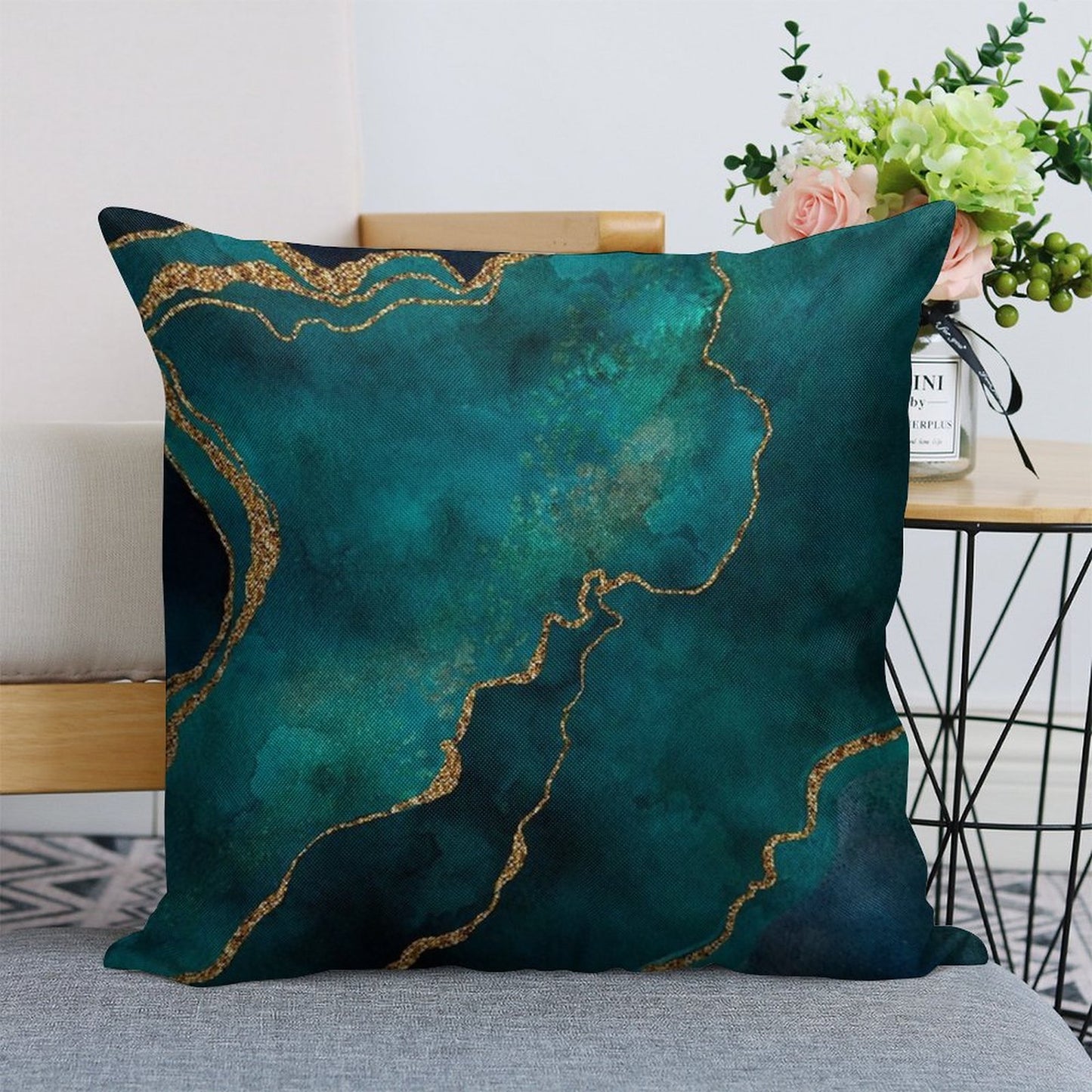 Golden Gemstone Glamour Mineral Linen Throw Pillow Cover