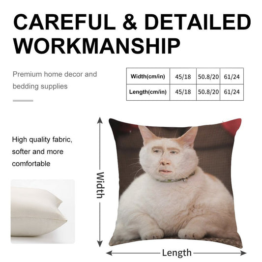 Nicolas Cage Cat Linen Throw Pillow Cover
