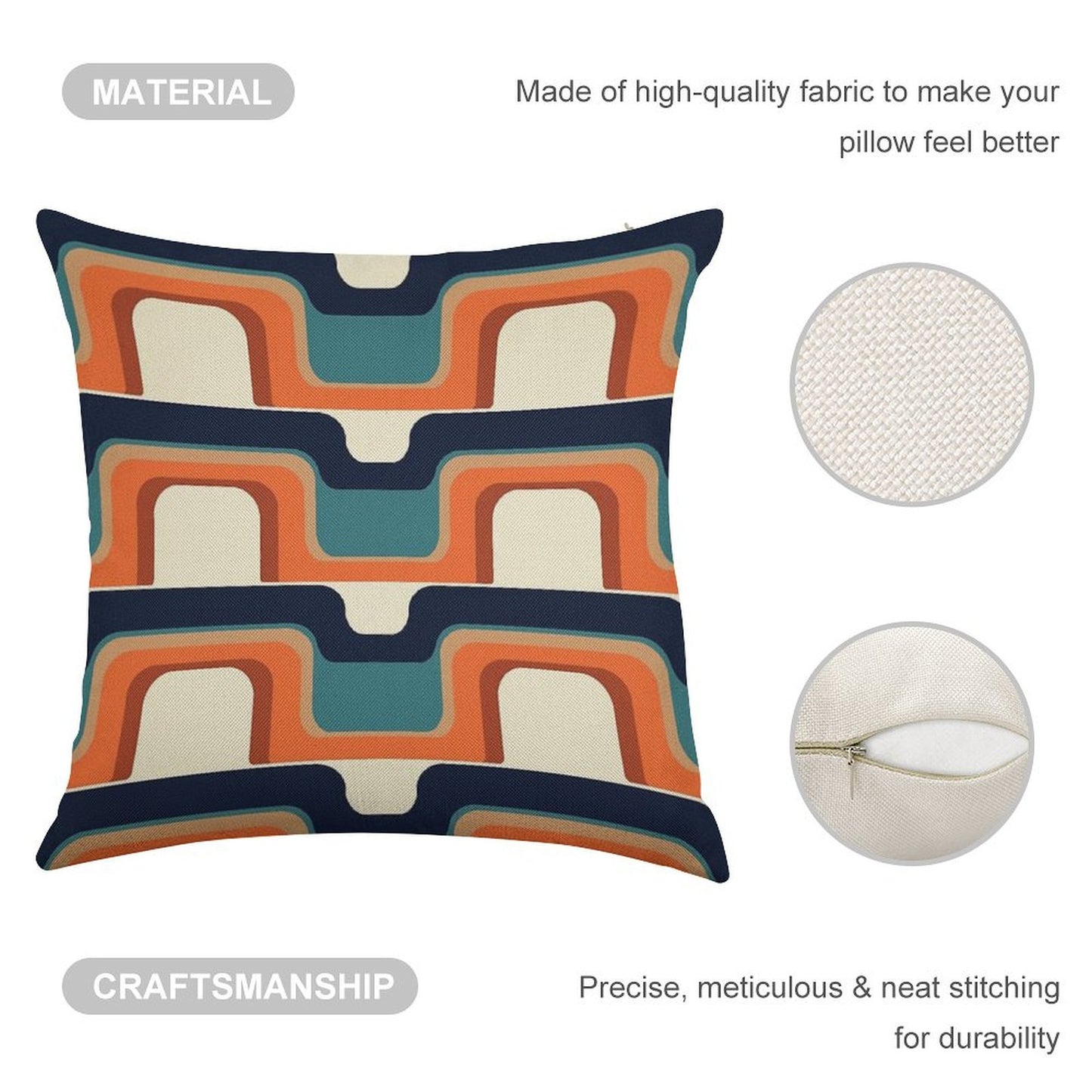 Mid-Century Modern Meets 1970s Orange & Blue Linen Throw Pillow Cover