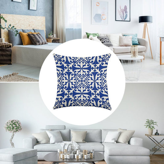 Moroccan Tile - Cobalt Blue Linen Throw Pillow Cover