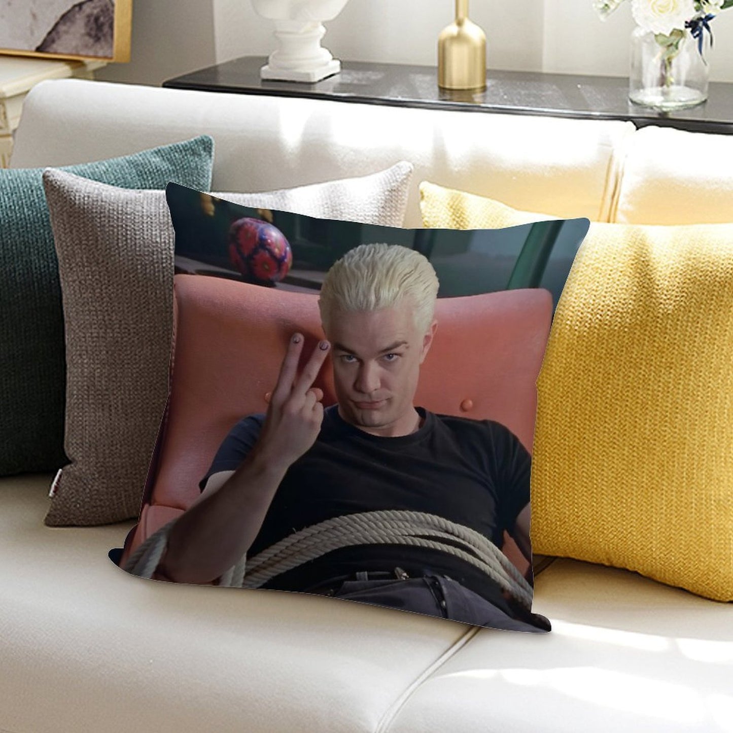 Spike Peace Sign Buffy The Vampire Slayer Soft Skin-Friendly Throw Pillow