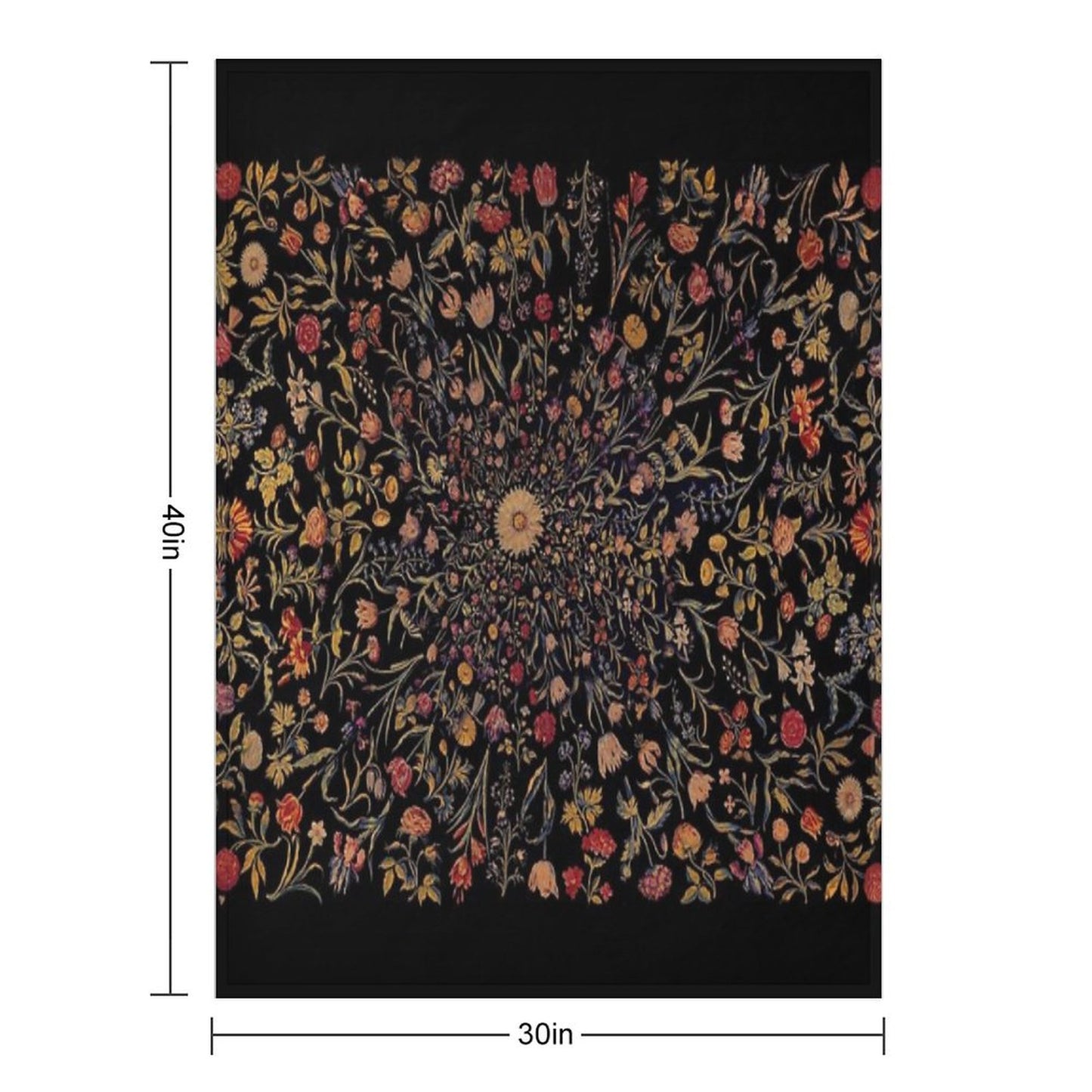 Medieval Flowers on Black Throw Blanket