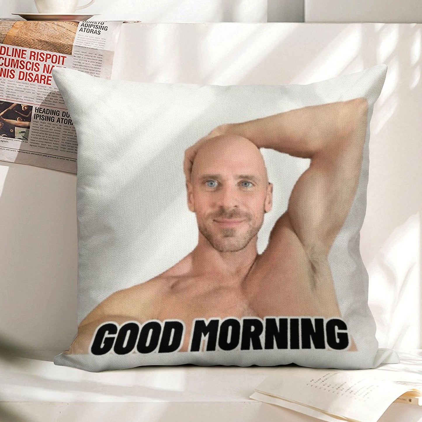 Johnny Sins Good Morning Linen Throw Pillow Cover