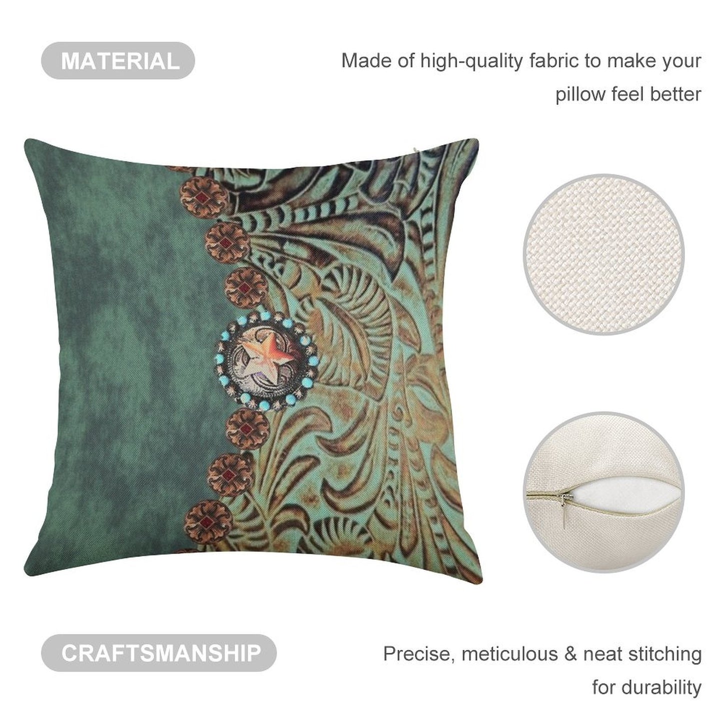 Rustic Cowboy Cowgirl Western Country Green Teal Linen Throw Pillow Cover