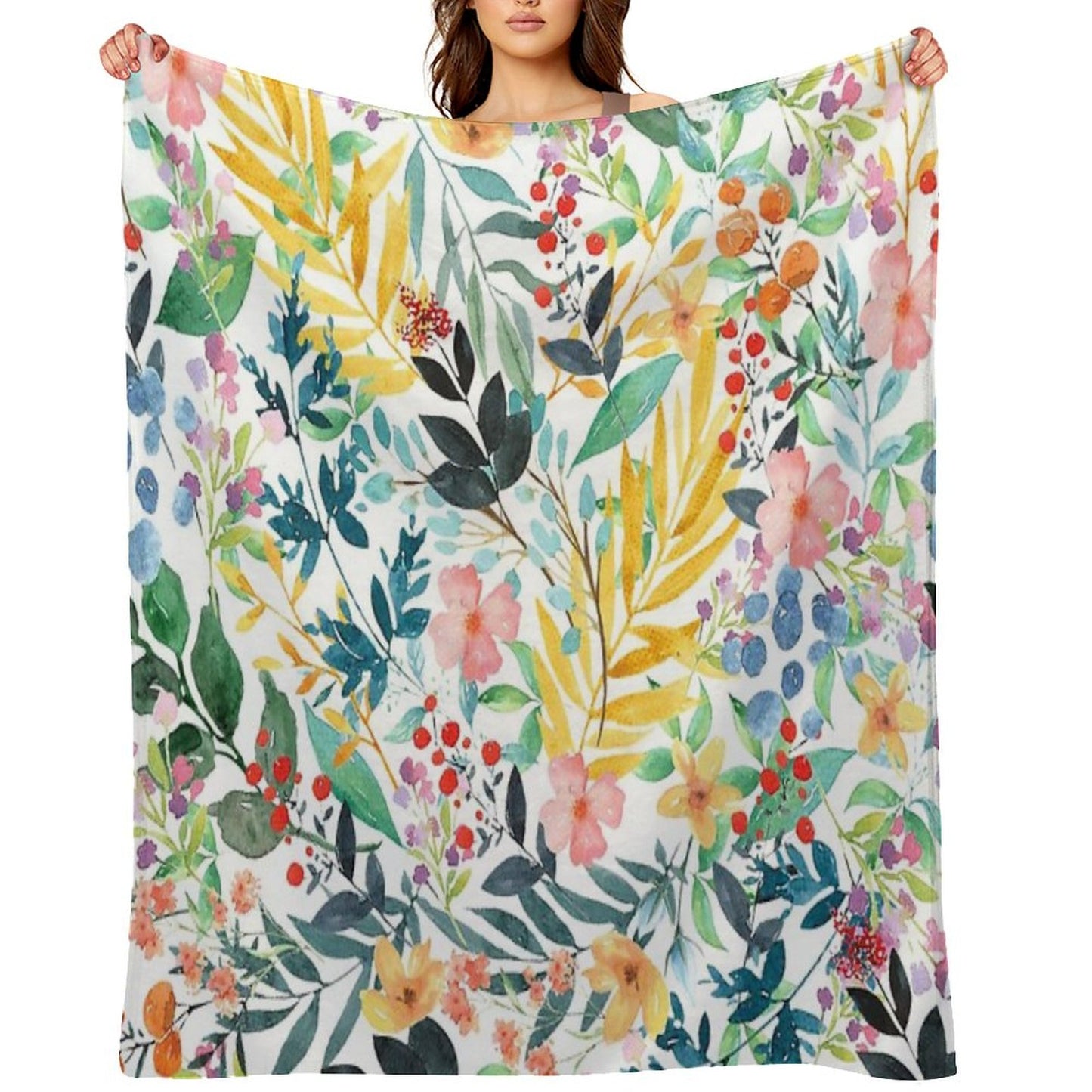 Colorful Watercolor Floral Pattern Throw Blanket