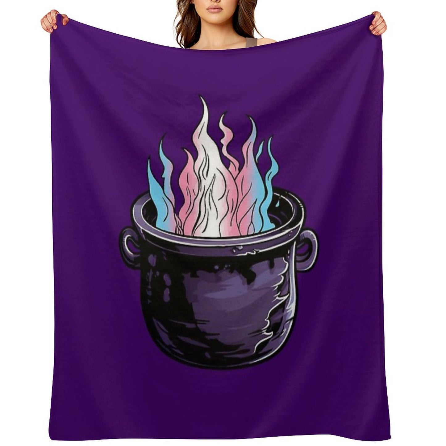 Trans Pride Flag Witches Cauldron , Transgender Witchy Design Throw Blanket