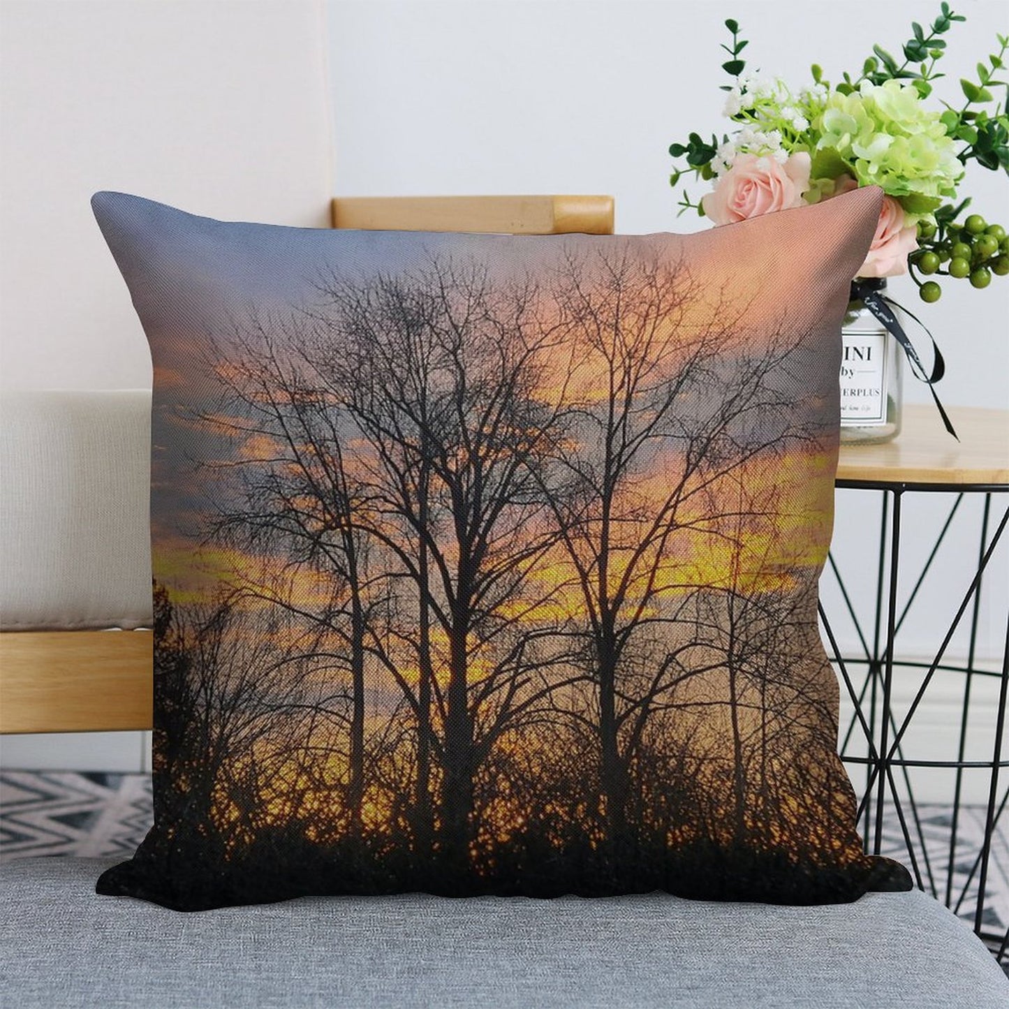 Autumn Ember Silhouette Linen Throw Pillow Cover