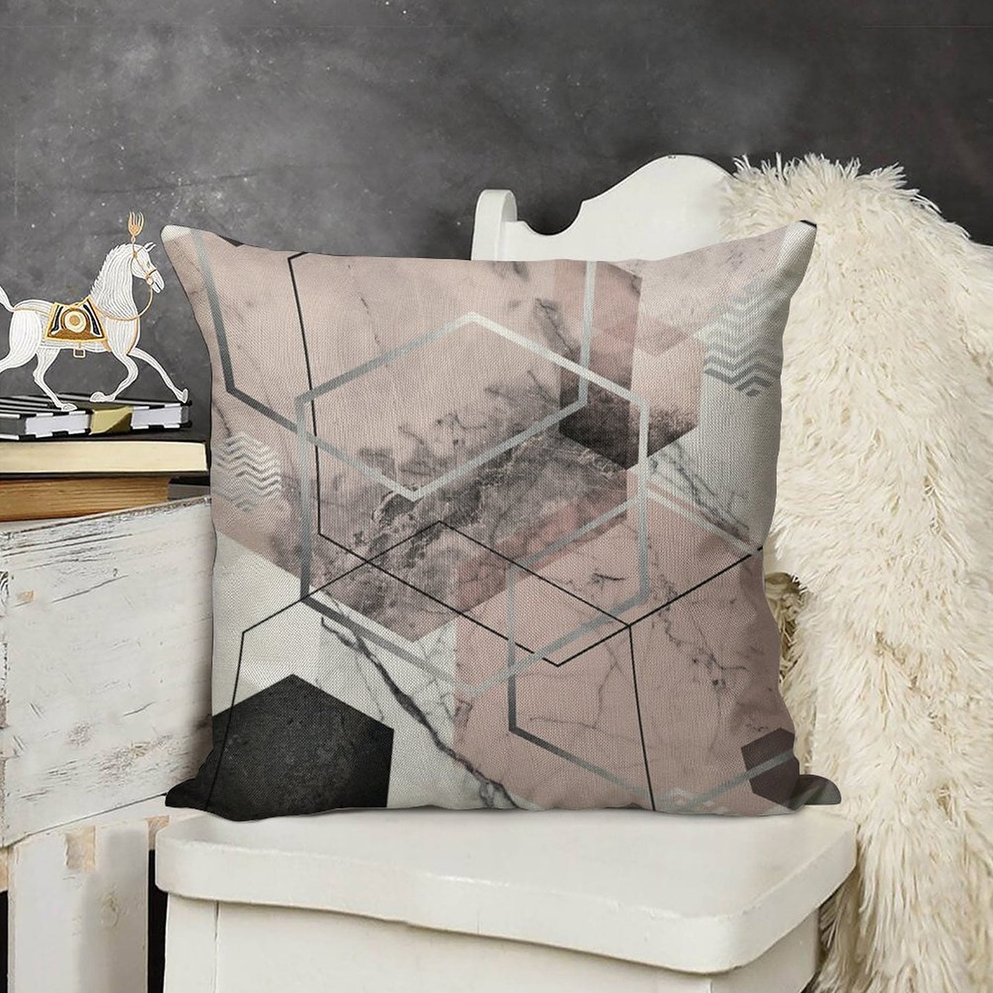 Blush And Grey Geometric Linen Throw Pillow Cover