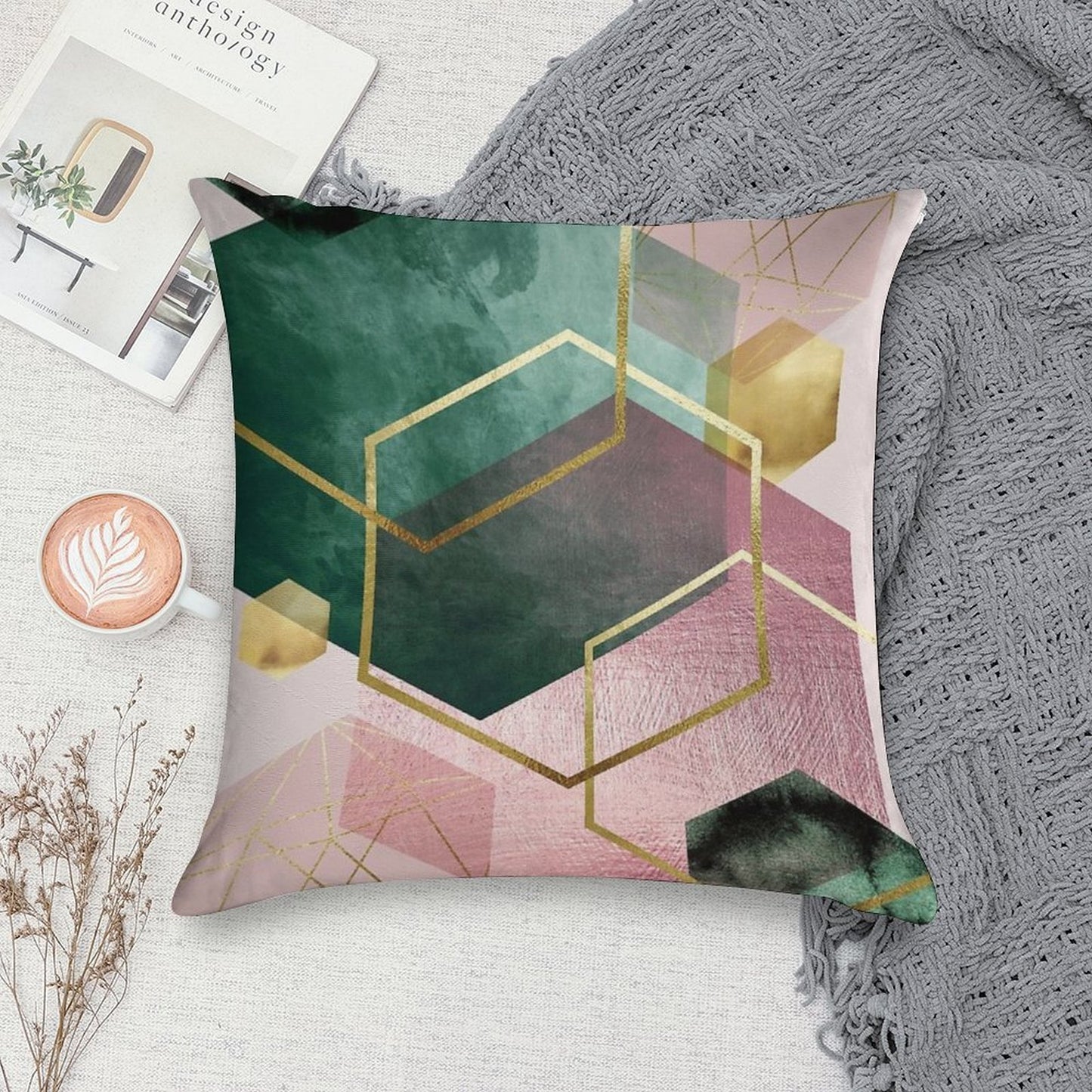 Emerald Green And Pink Geo No 1 Soft Hidden Zipper Throw Pillow