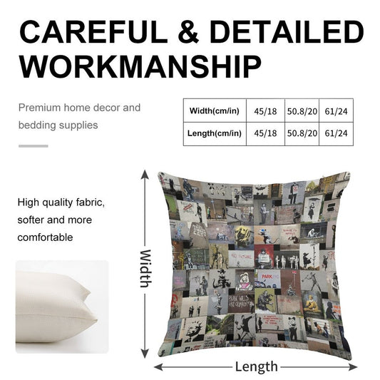 Banksy Linen Throw Pillow Cover