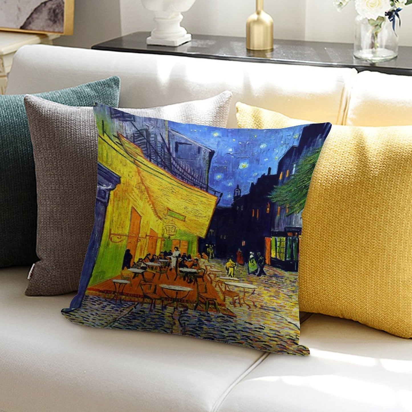 Cafe Terrace at Night - Van Gogh Soft Reinforced Edging Throw Pillow