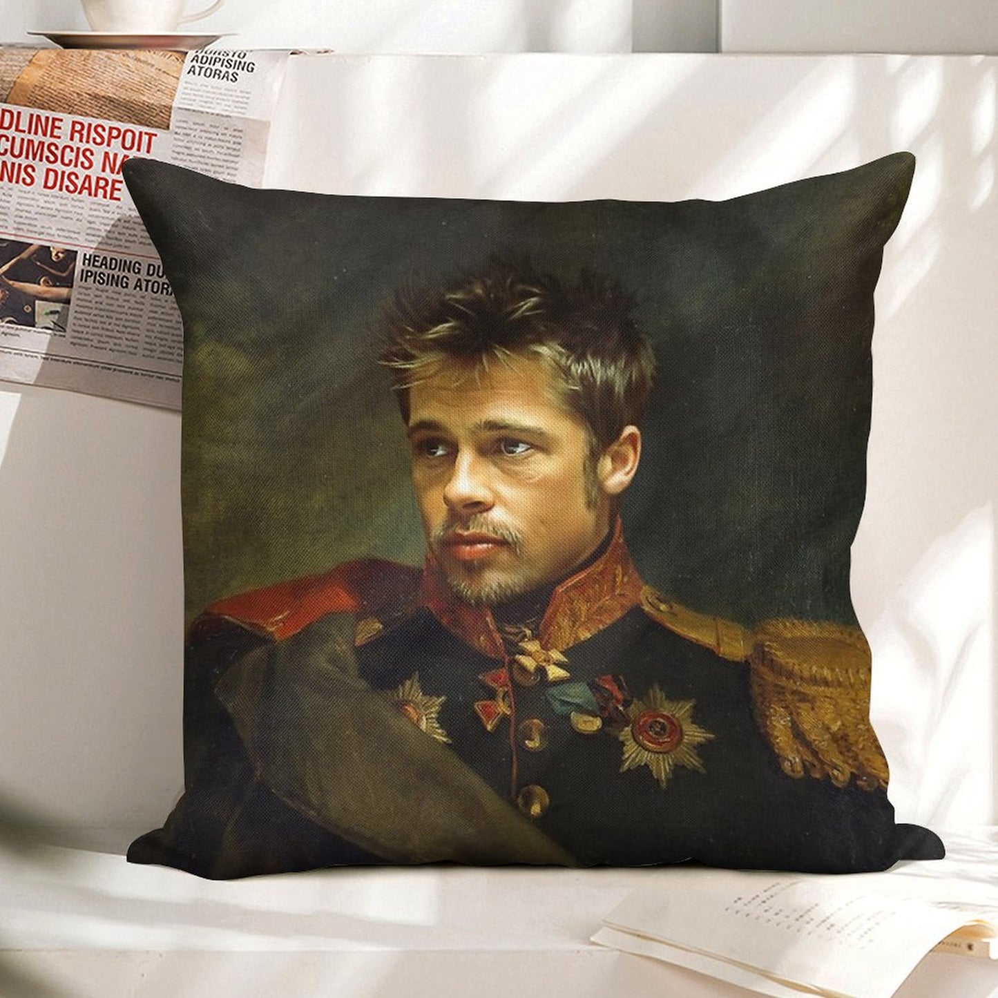 Brad Pitt - Replaceface Linen Throw Pillow Cover