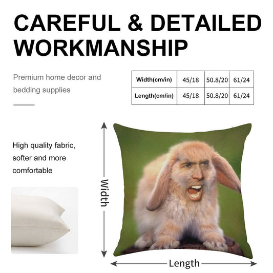 Nicholas Cage(d Rabbit) Linen Throw Pillow Cover