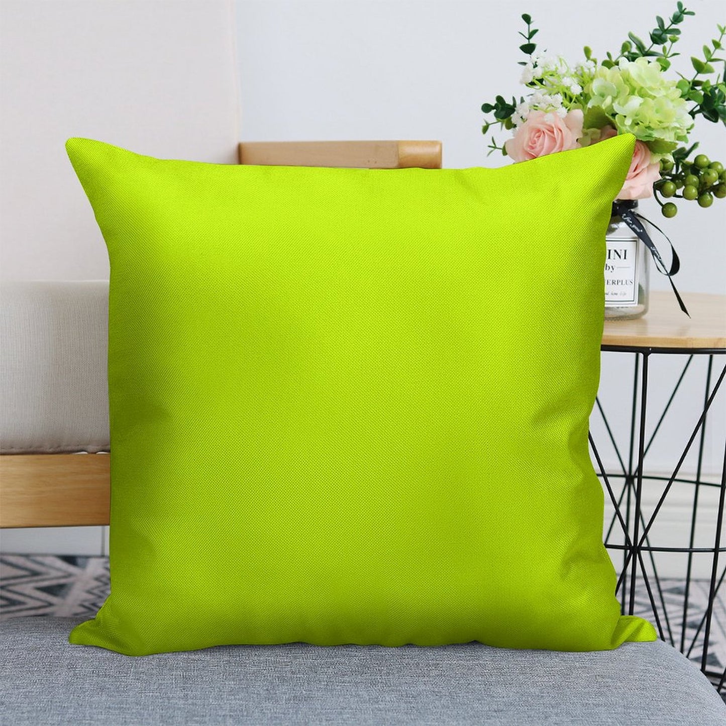 Bright Green Lime Neon Color Linen Throw Pillow Cover