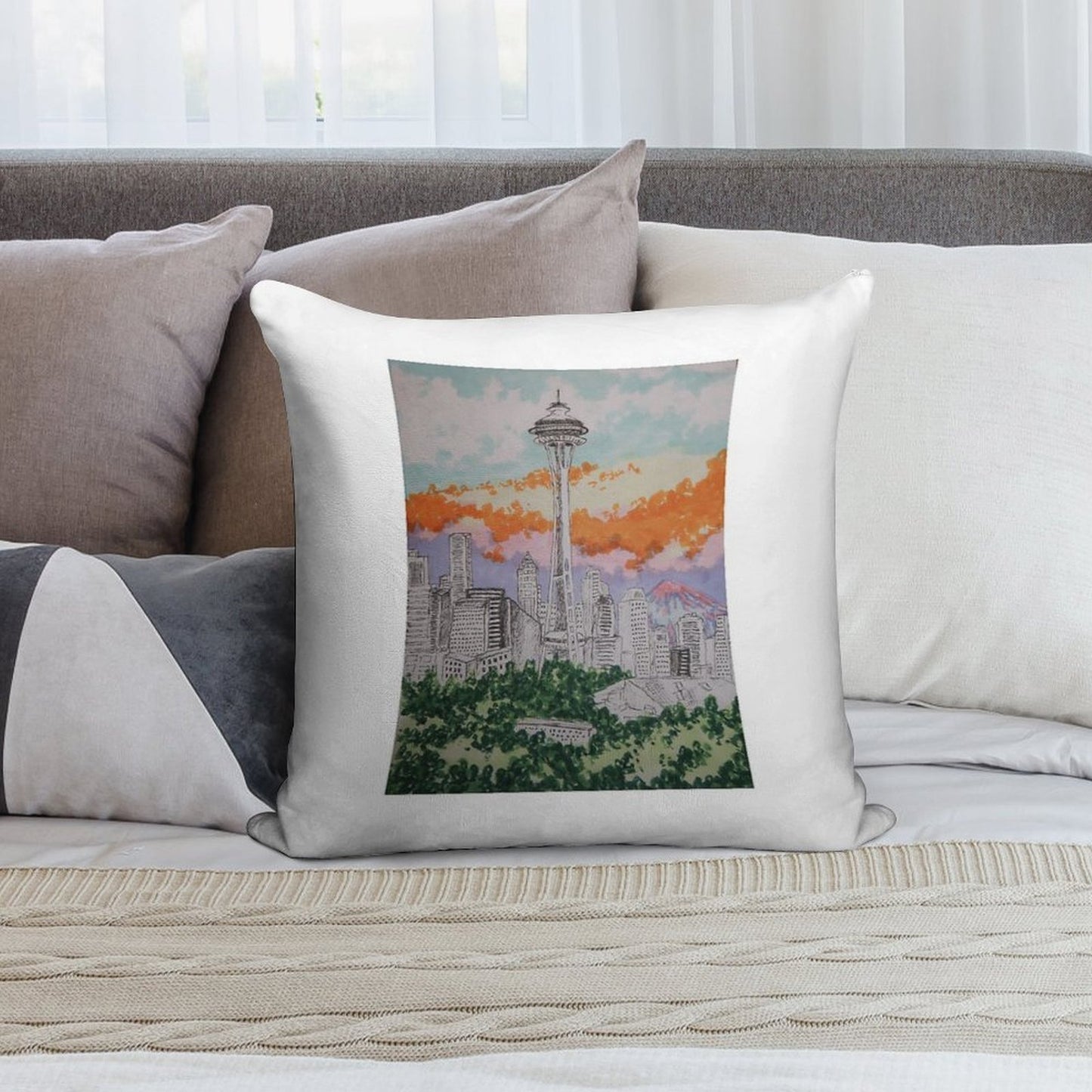 Seattle Soft Hidden Zipper Throw Pillow