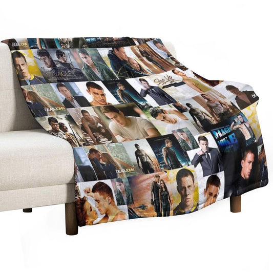 Channing Tatum Seamless Squarish Photo Collage Throw Blanket