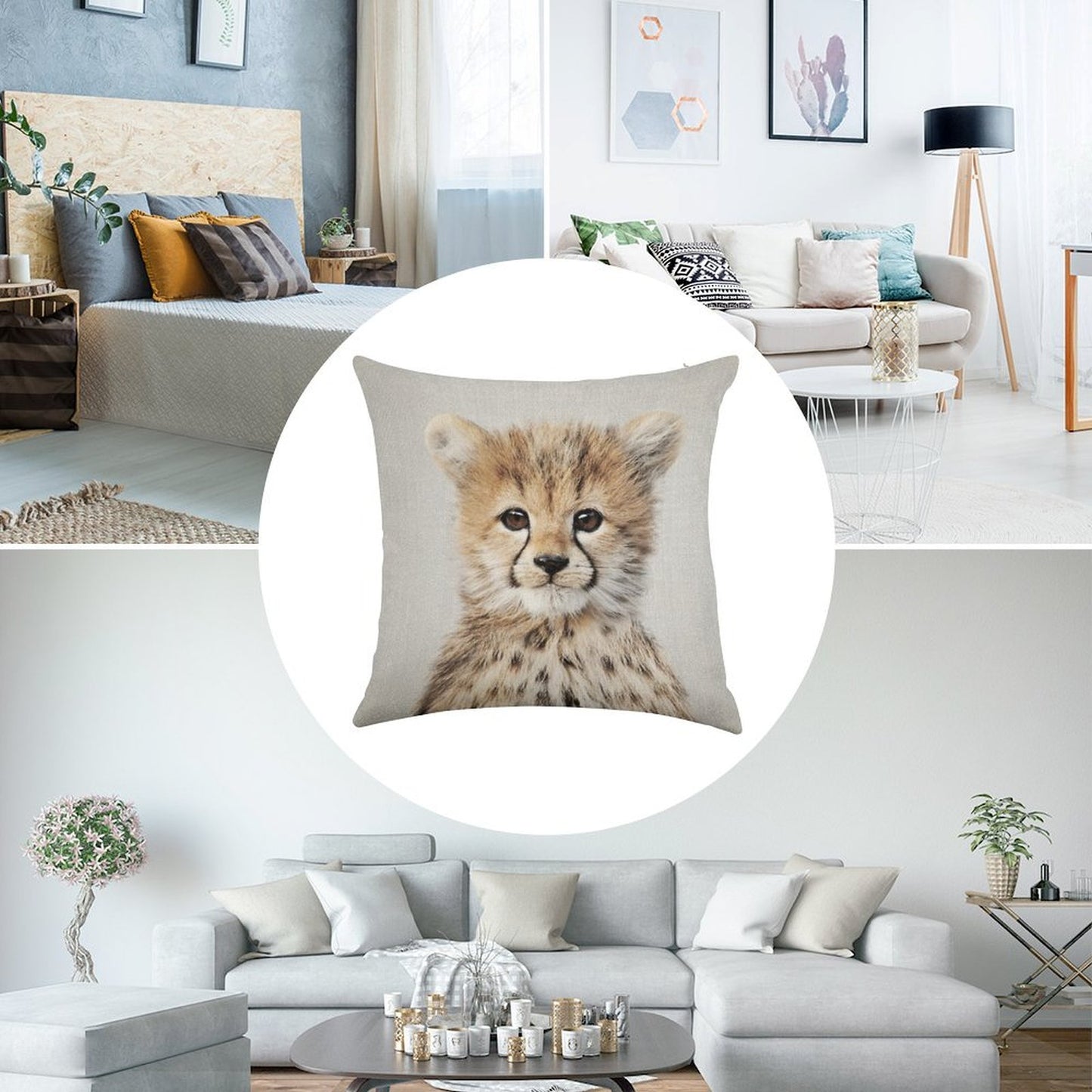 Baby Cheetah - Colorful Linen Throw Pillow Cover