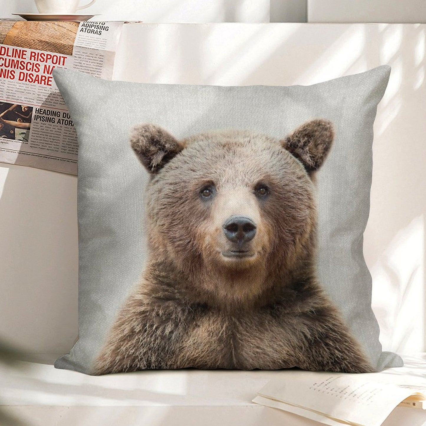Grizzly Bear - Colorful Linen Throw Pillow Cover
