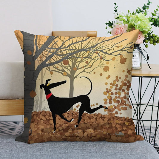 Autumn Hound Linen Throw Pillow Cover