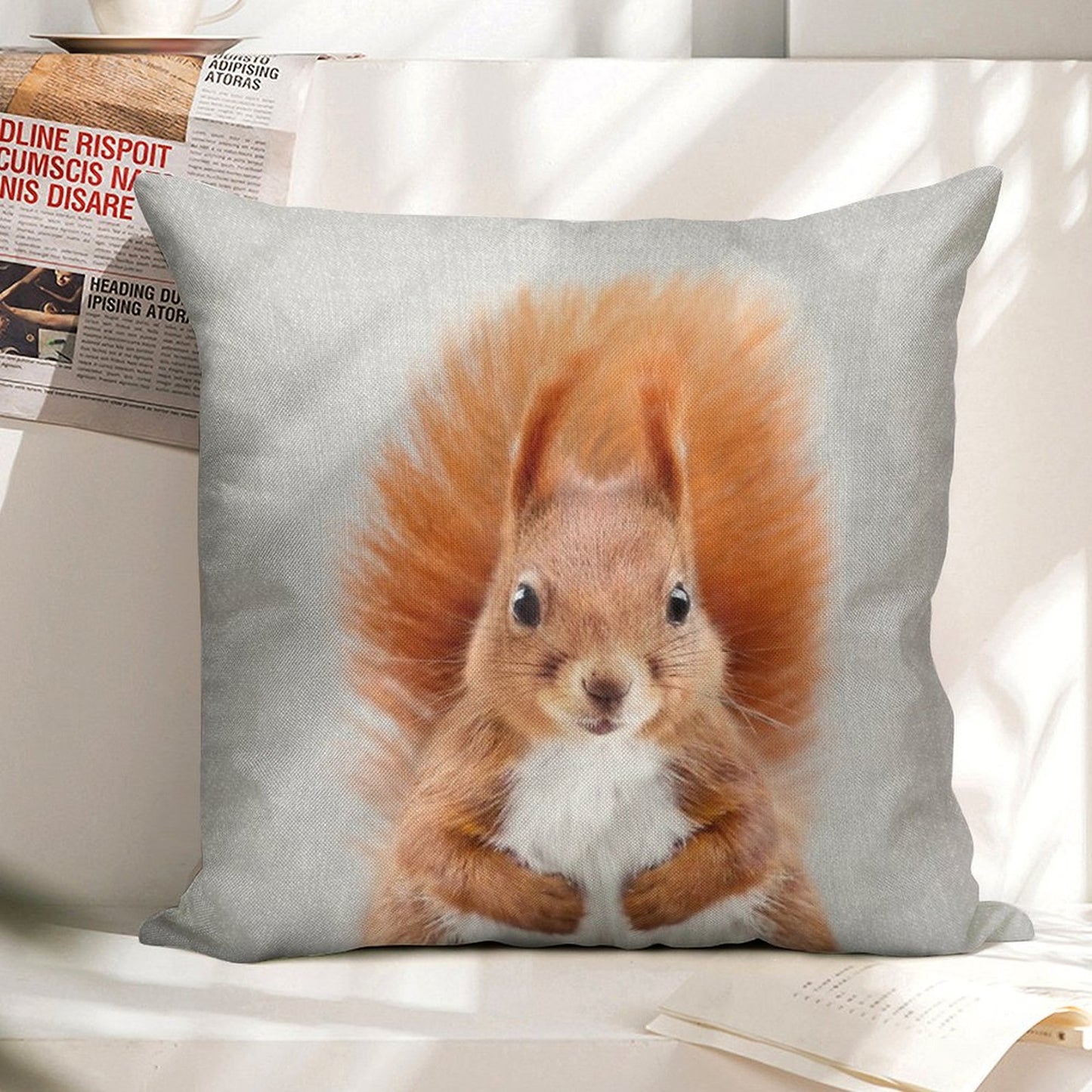 Squirrel 2 - Colorful Linen Throw Pillow Cover