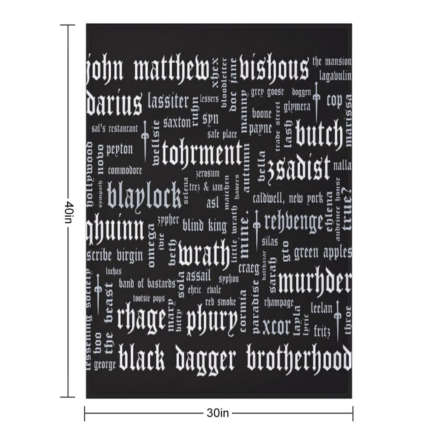 Black Dagger Brotherhood Word Cloud - Landscape Throw Blanket