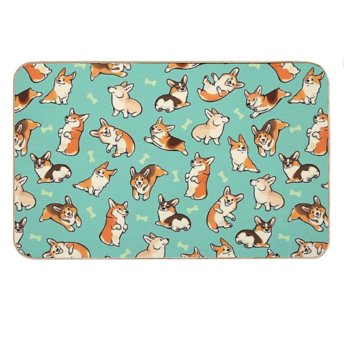 Jolly Corgis in Green Bath Mat