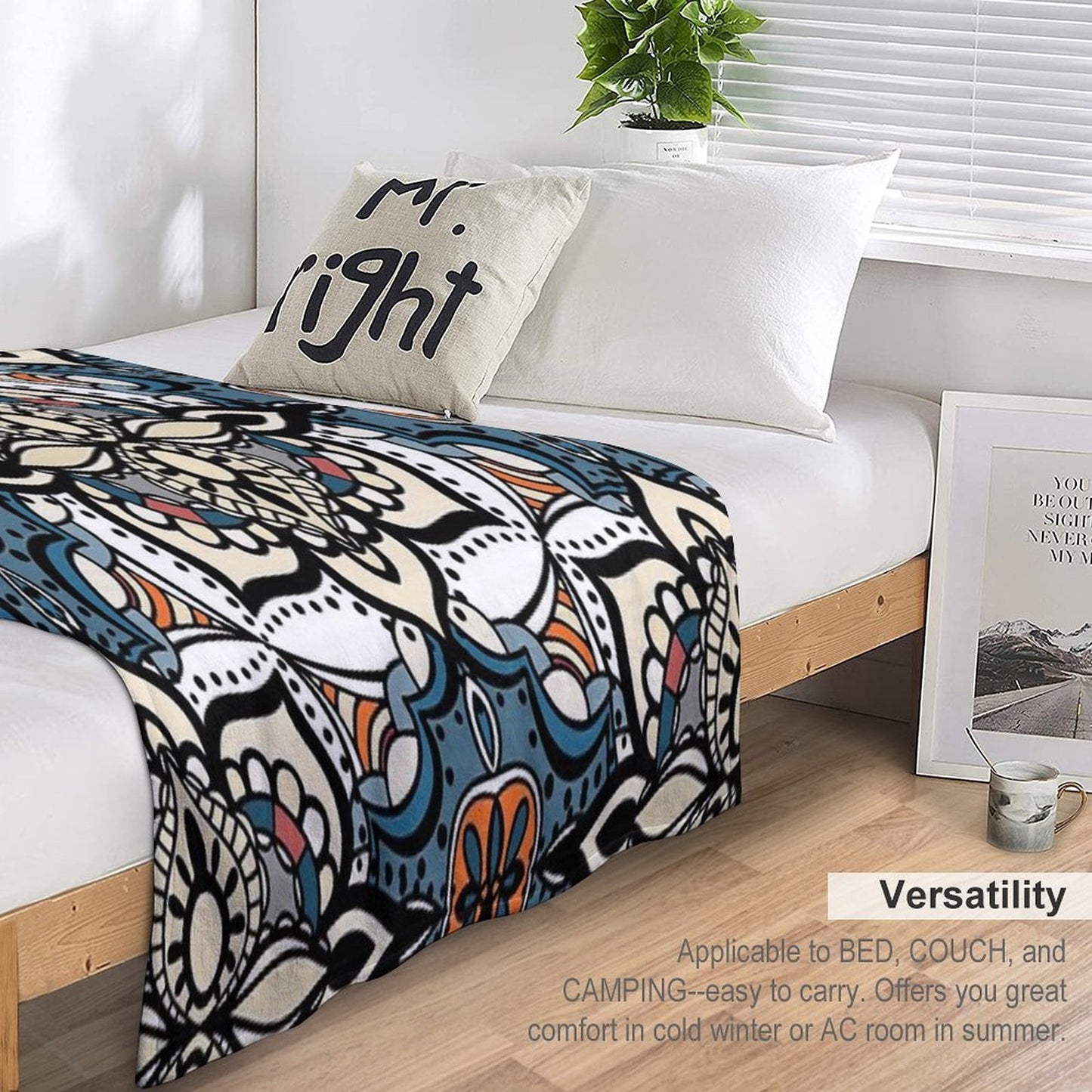 Abstract Renaissance Geometrical Flowers, Mosaic Floral Fantasy Pattern Throw Blanket