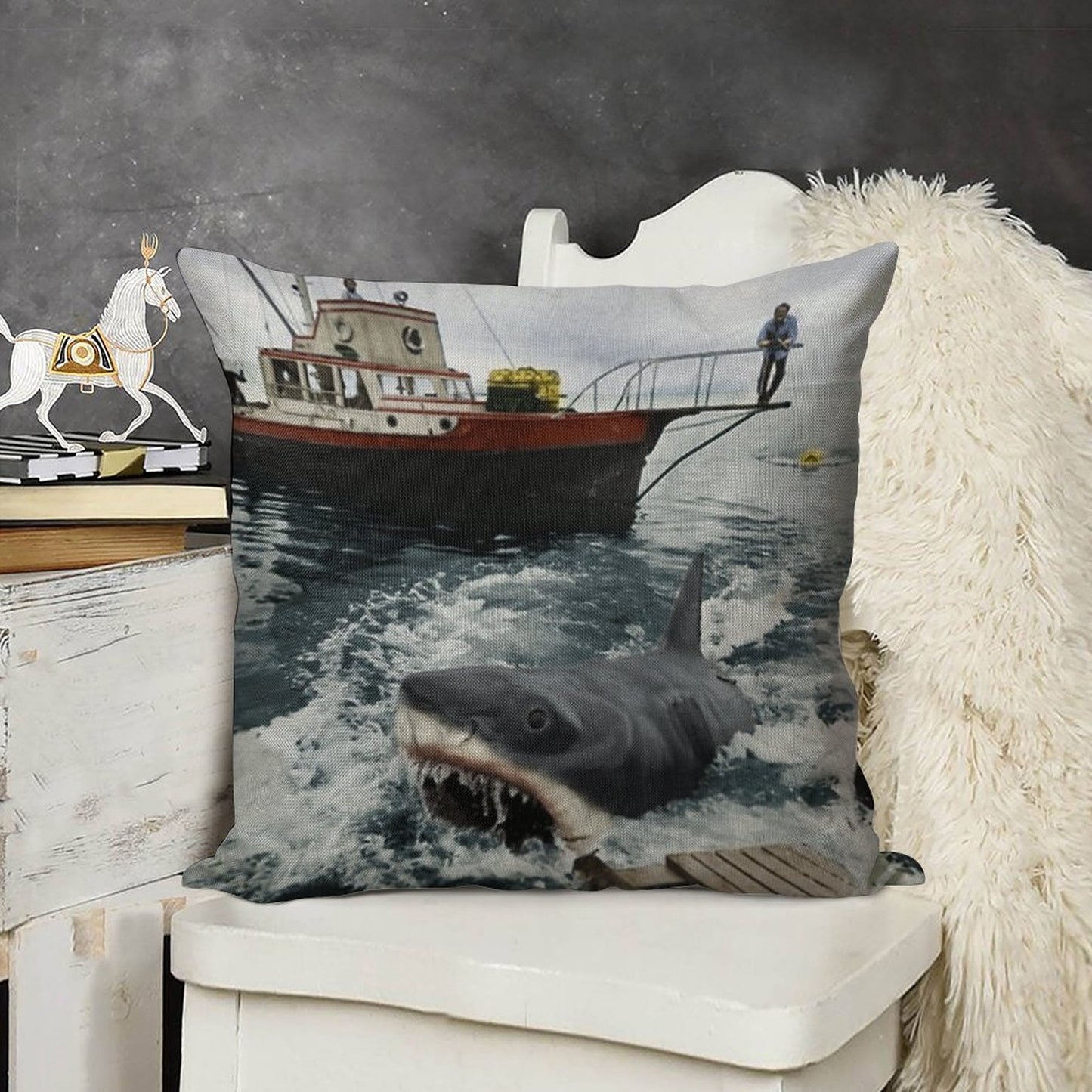 Jaws Photography Linen Throw Pillow Cover