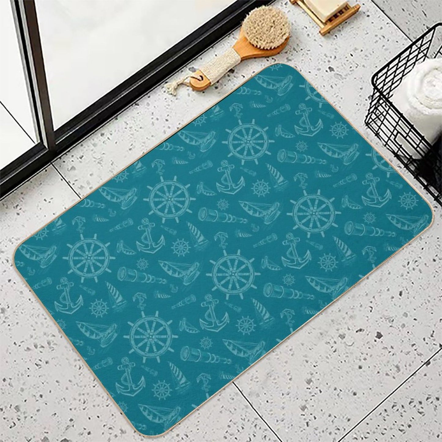 New Nautical Sketches Tone on Tone Using Florida Color Palette by Benjamin Moore- Naples Blue Absorbent Bath Mat